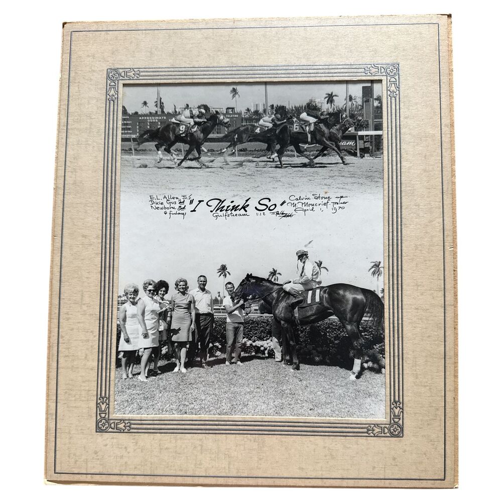 1970 Gulfstream Park Photo – I Think So Wins Horse Race Moncrief Florida B&W